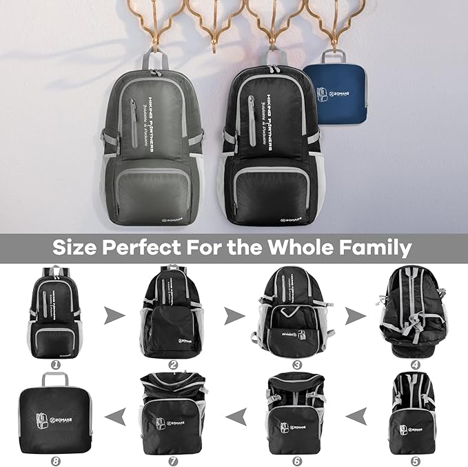 ZOMAKE Lightweight Packable Backpack, 35L Light Foldable Hiking Backpacks Water Resistant Collapsible Daypack for Travel(Black)