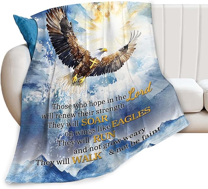 Bald Eagle Blanket Christian Faith Religious Bible Verse Inspirational Scripture Throw Catholic Spiritual Gifts for Adults Women Men Kids Girls Boys Plush Fuzzy Fleece Blanket Decor 40''X50''