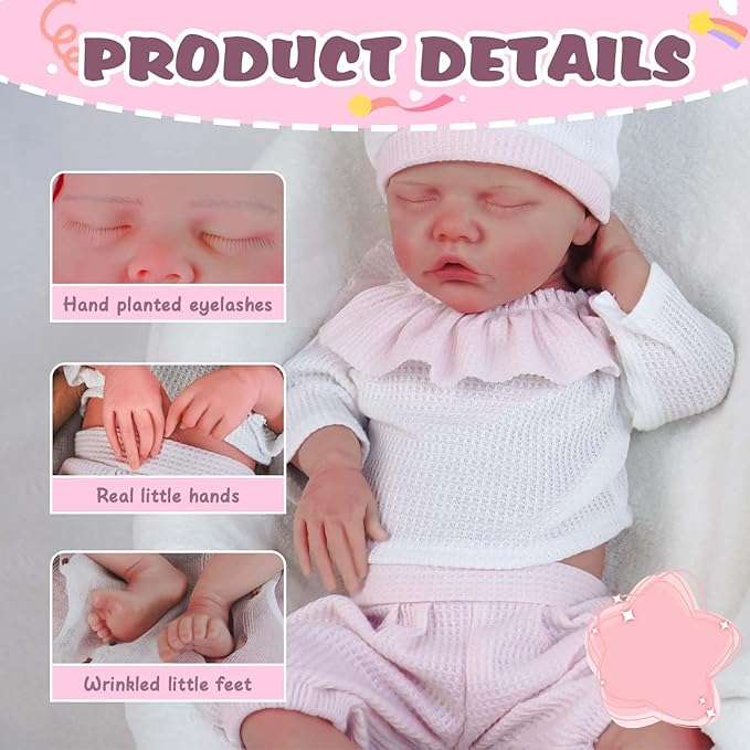 18.11 in Full Silicone Reborn Baby Dolls, 1:1 Lifelike Newborn Dolls Non Vinyl Realistic Reborn Toddler Dolls Boy Washable Sleeping Doll