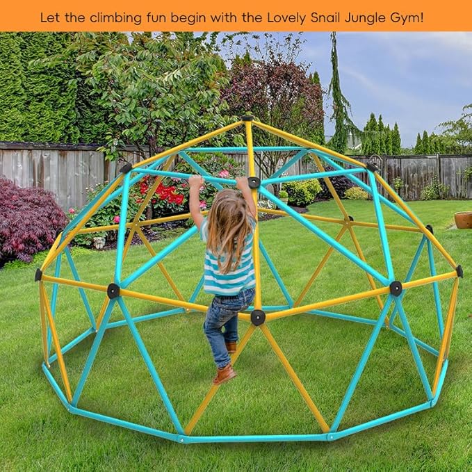 10FT Kids Climbing Dome Outdoor Jungle Gym for Kids, Geometric Dome Climber Anti-Rust Metal Outdoor Playset Equipment Structure ASTM Approved Blue & Yellow