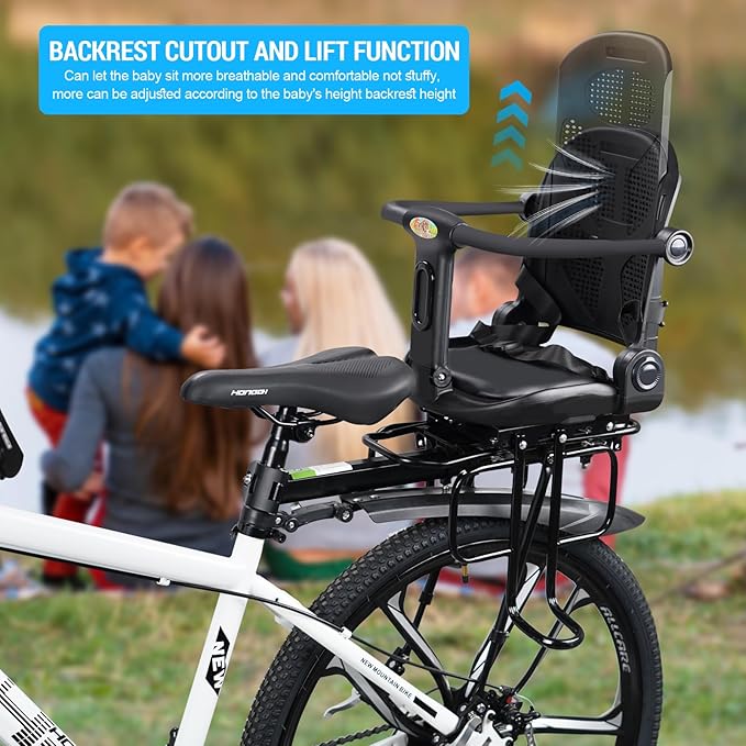 Rear Child Bike Seat, Rear Mounted Kid Bike Seat Semi-Wraparound with Armrests, Harness and Pedals, Toddler Bike Seat for Adult Bikes for Child Ages 6 Months to 6 Years