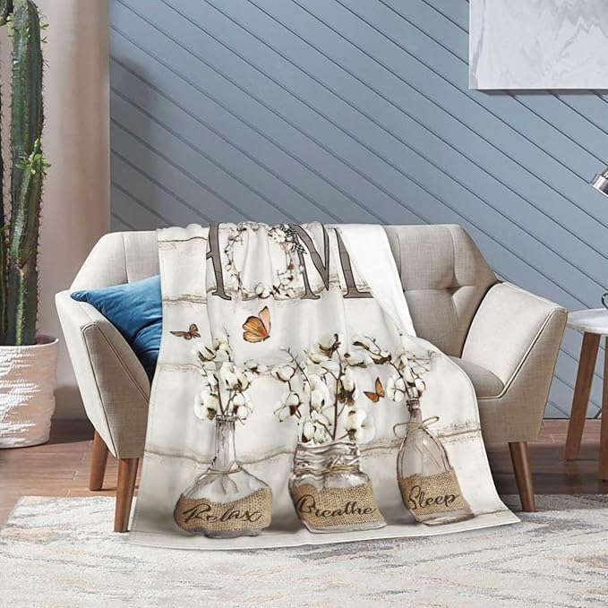 Farmhouse Floral Blanket for Women Girls Ultra Soft Cozy Cotton Flower Throw Blanket Fleece Fuzzy Plush Bedding Blanket Flower Gifts for Women Girls Kids Adults Couch Sofa 80"x60"