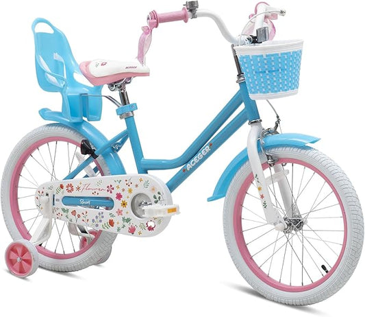 ACEGER Girls Bike with Basket for Ages 2-12 Years Old Kids, 12 14 16 18 Inch with Training Wheels，Princess Style with Streamers, Handbrake & Coaster Brake,Multiple Colors.