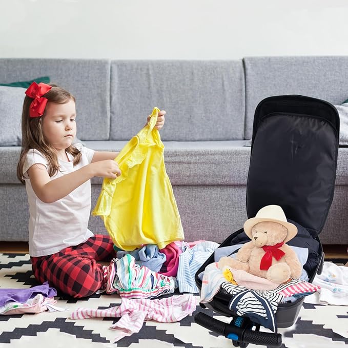 20" Kids Scooter Suitcase Ride-On Carry-On - 2-in-1 Lightweight Hardshell Luggage for Airplane Travel, Foldable Rolling Suitcase for Boys & Girls Ages 4-12