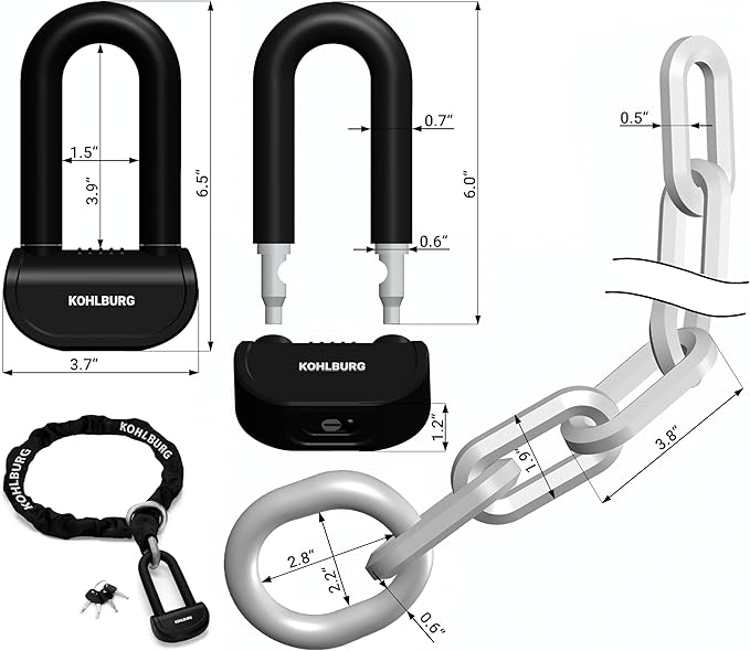 18 lbs Massive Motorcycle Security Chain Lock - 7 ft Long with Our Highest German Security Level 10plus of 10 - Heavy Duty Steel Chain 0.5" as Anti Theft Lock for Motorcycle, Scooter & Ebike