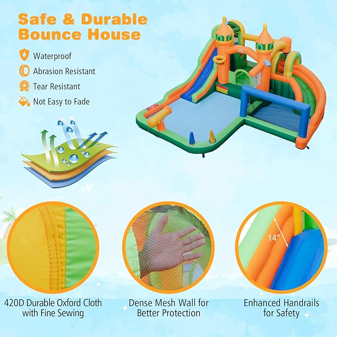 BOUNTECH Inflatable Water Slide, 9 in 1 Dual Slides Kids Water Park Jump Castle Water Soccer, Splash Pool, Water Slides Inflatables for Outdoor, Backyard Water Slide Bounce House with GFCI Blower