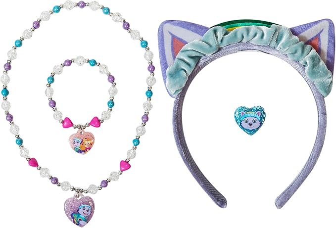 LUV HER Licensed PAW PATROL Headbands for Girls - Kids Jewelry - Dress Up Set All in one Giftable Box - Headband - Play Jewelry Set - 4pc (Toddler Headband, Necklace, Dress Up Bracelet, Ring) Ages 3+