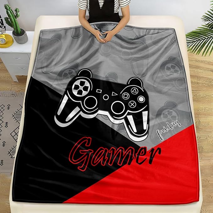 lirs Bedding Gaming Throw Blanket 80" x 60’’ Super Soft, Fleece, Gamer Gift for Couch Sofa for for Kids Boys Teens Video Game (MT-A03, 80’’x60)