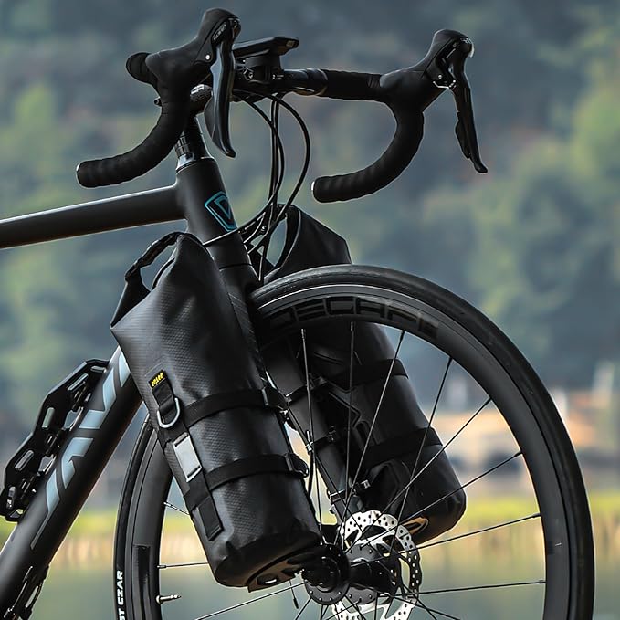 2 Pack Front Fork Bags, Mountain/Road Bike Waterproof Roll Top Design, 5L Capacity, Sporty Casual Style