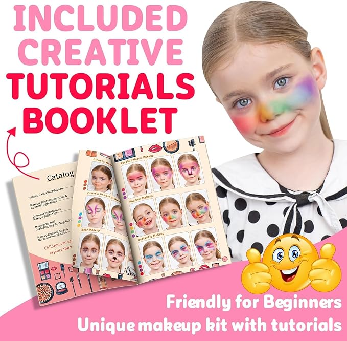 Hollyhi 59Pcs Kids Makeup Kit for Girl, Washable Play Makeup Toys Set for Dress Up, Beauty Vanity Set with Cosmetic Case Birthday Toys for Girls 3 4 5 6 7 8 9 10 11 12 Year Old Kids Toddlers ( Pink )