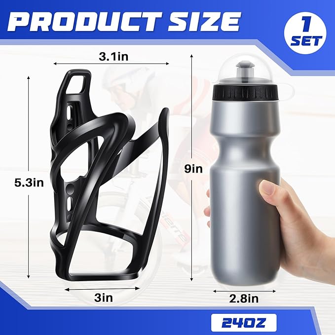 Mifoci Bike Water Bottle Cage with Bottle Bike Water Bottles and Holder 24oz Squeeze Sport Bicycle Accessories for Mountain Outdoor Cycling