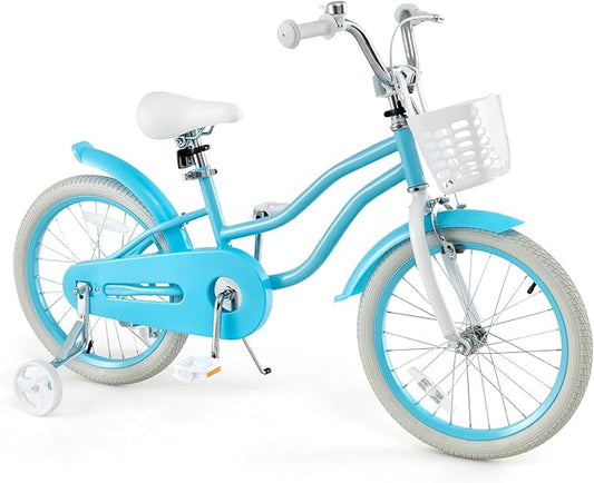 HONEY JOY Kids Bike, 12 14 16 18 20 Inch Toddler Bikes w/Training Wheels, Handbrake & Coaster Brake, Fully Enclosed Chain, Adjustable Handlebar & Seat, Kids Bicycle w/Basket, Girls Boys Bike 3-8