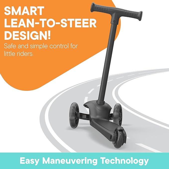 3 Wheel Scooter for Kids, Smooth Light Up LED Front Wheels, Wide Anti Slip Deck, Rear Foot Brake, Easy Lean to Steer Maneuvering, Indoor & Outdoor Ride On Toys for Ages 2 Up