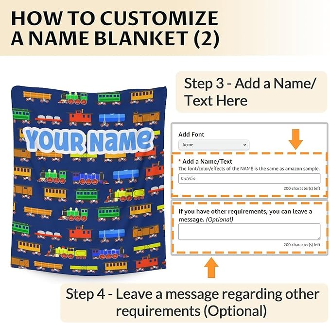 Personalized Train Blanket for Boys - Plush Fluffy Blankets with Name - 40"x50" Inches Small for Sofa - Dark Blue Train Gifts