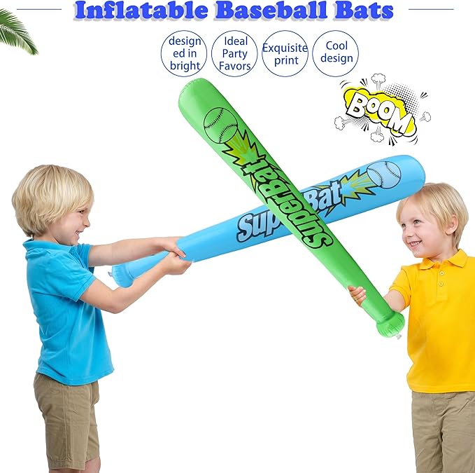 18 Pack 31.5 Inch Inflatable Baseball Bats Blow Up Baseball Bat Inflatable Toy Bat Inflates for Kids Carnival Birthday Baseball Theme Party Supplies, 6 Colors