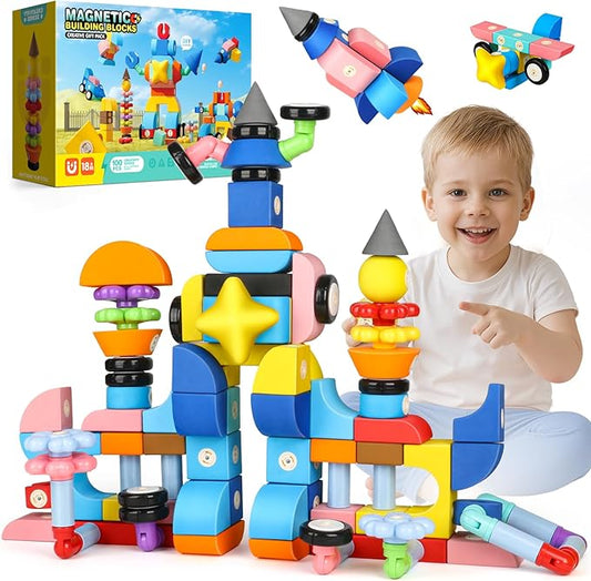 Joyfresh Foam Magnetic Blocks for Toddlers, 100pcs,Big Building Block for Kids 2 3 4 5 Years Old, Soft EVA Blocks Toys Gifts for Boys Girls