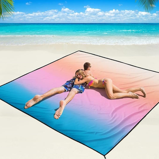 Beach Blanket Waterproof Sandproof Beach Mat 79" X 83"/10'x9'for 2-8 Adults Quick Drying Outdoor Picnic Mat Beach Accessories for Travel, Camping, Hiking