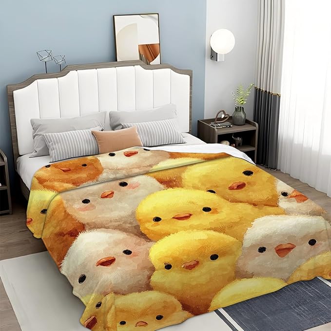 Chick Blanket for Kids, Farm Chicken Flannel Throw Blanket, Cozy Fleece Soft Stuff Blankets Gift for Girls Boys Couch Sofa Bed 60" x 50"