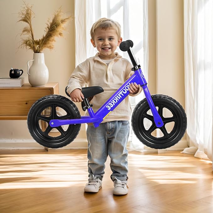 12 Inch Toddler Balance Bike for 1-3 Year Olds, No-Pedal Bike with Tool-Free Adjustable Seat, Quick Assembly, Gift for 1-3 Year Old Boys & Girls with Customizable Plate