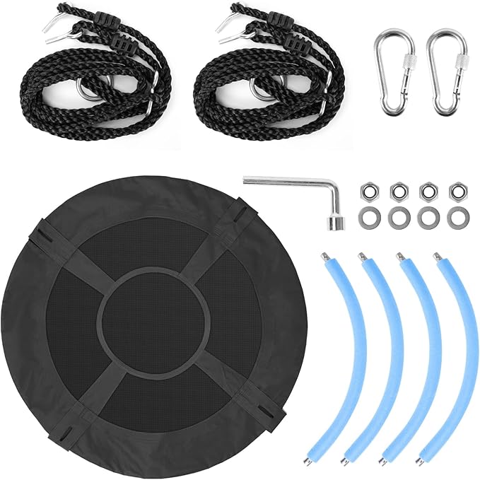 Odoland Kid Tree Swing - 40in Saucer Swings for Outdoor - Chidren Round 900D Waterproof Oxford Platform Swing - 660Lb Weight Capacity for Yard Black