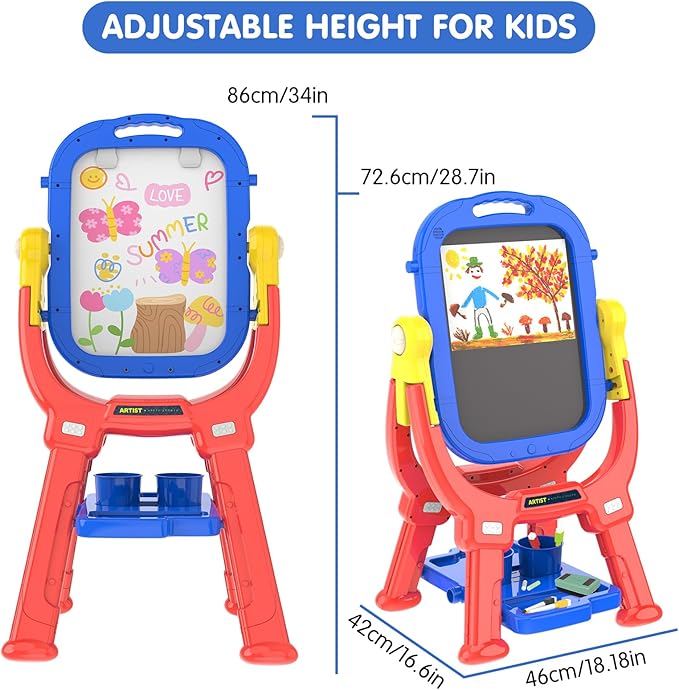 Easel for Kids, Toddler Art Easel Adjustable Standing, Magnetic Double Sided Easel with Painting Accessories Gift for Boys and Girls