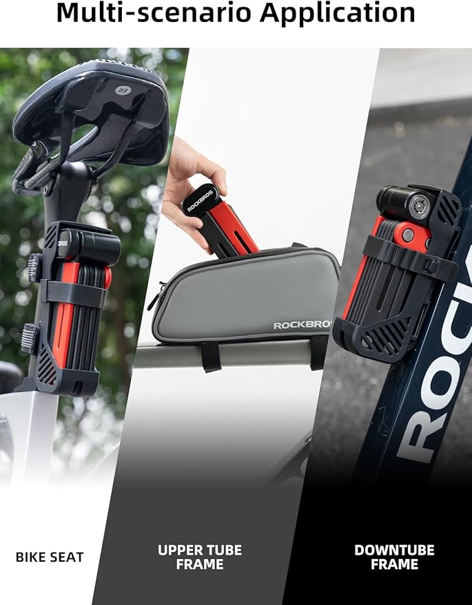 ROCKBROS Folding Bike Lock 120cm/47.24inch with 2 Keys Bike Locks E Bicycle Non Theft Heavy Duty Electric Scooter Lock for Ebike Motorcycle E Bicycle