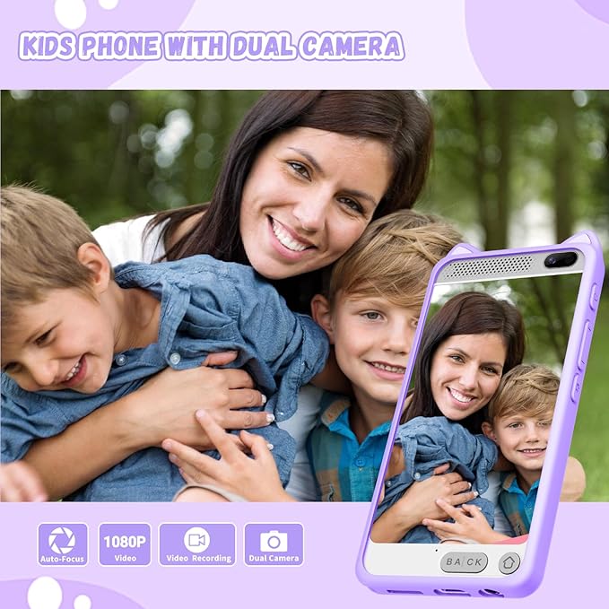 Toys Kids Smartphone, 3.97" Screen Dual Camera Kids Toys Phone with Music Player, 2000mA Toddler Toy Learning Phone with Games, Front Camera, Pretend Play Smartphone（Purple）