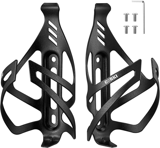Corki Cycles Bike Water Bottle Holder Aluminum Alloy, Universal Bike Water Bottle Cage for Road, Mountain and Gravel Bikes - 2 Pack - Black
