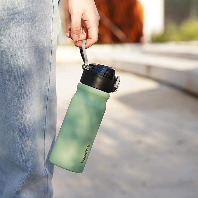 BJPKPK Water Bottle with Straw 18oz Insulated Water Bottles Reusable Stainless Steel Metal Thermal Flask with Leak Proof Lockable Lid and Carry Handle,Iceberg