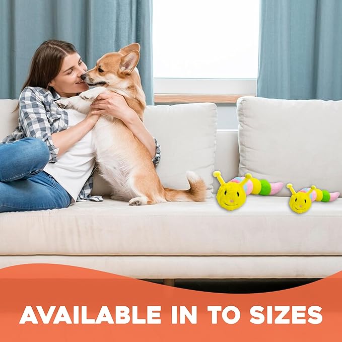 Flourish Pets 3 in 1 Multi-Layer Chew Toy for Active Dogs | Non-Toxic BPA Free Double Stitched Soft Fabric Exterior Dog Toys | Long-Lasting Dog Plush Toys - Small Catterpillar (20″)