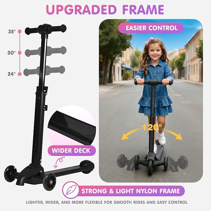 smilesun 4-in-1 Detachable Scooter Luggage for Kids & Teens, Foldable Hardside Ride On Suitcase with Wheels, Stylish and Safe Design(Pink)