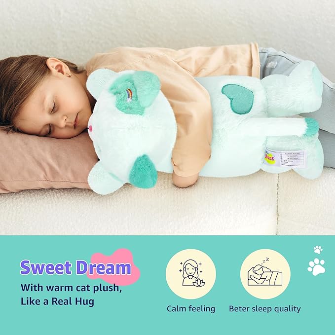 Onsoyours Original Heatable & Weighted Rainbow Cat Stuffed Animals, 15" Microwavable Kitten Plushie for Warmth & Stress Relief - Comfort Plush Toys for Kids and Adults