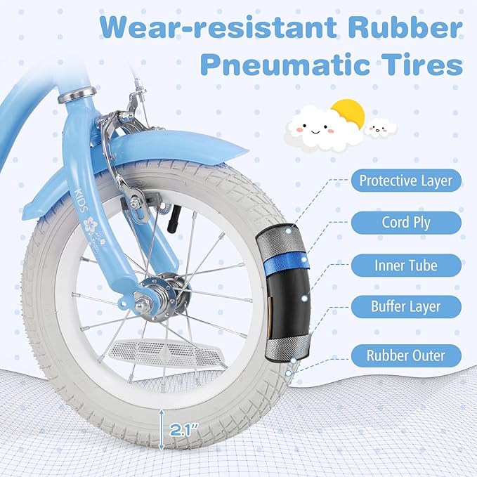 BABY JOY Kids Bike, 12 14 16 18 20 Inch Boys Girls Bike w/Adjustable Seat, Removable Basket, Handbrake & Coaster Brake, Training Wheels or Kickstand, Kids Bicycle with Multi-Color