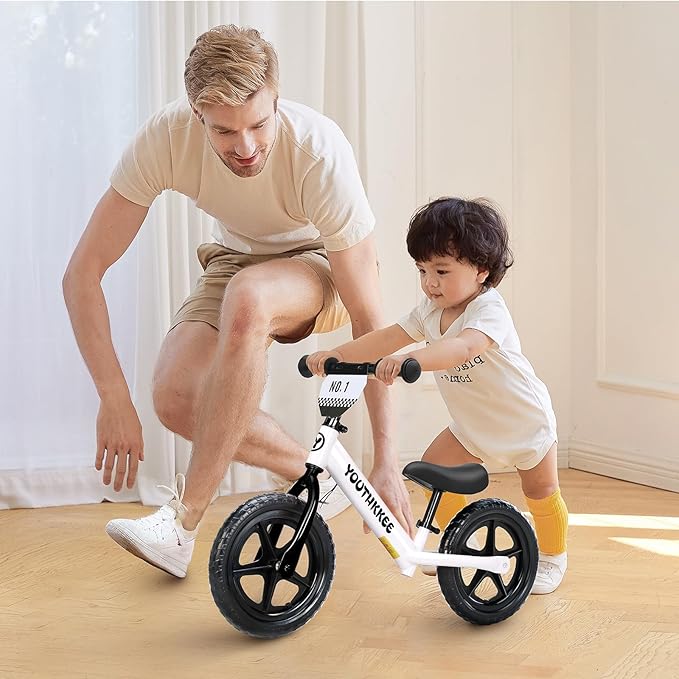 12 Inch Toddler Balance Bike for 1-3 Year Olds, No-Pedal Bike with Tool-Free Adjustable Seat, Quick Assembly, Gift for 1-3 Year Old Boys & Girls with Customizable Plate