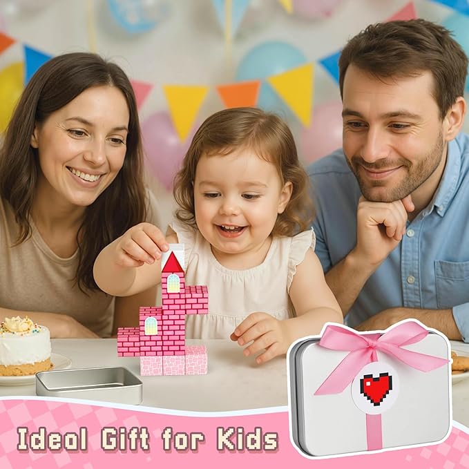 3 otters 12PCS Magnetic Building Blocks, STEM Learning Toys Magnetic Cube Kids Travel Activities with Storage Box for Girls Boys Birthday Christmas Party Gift (Castle)