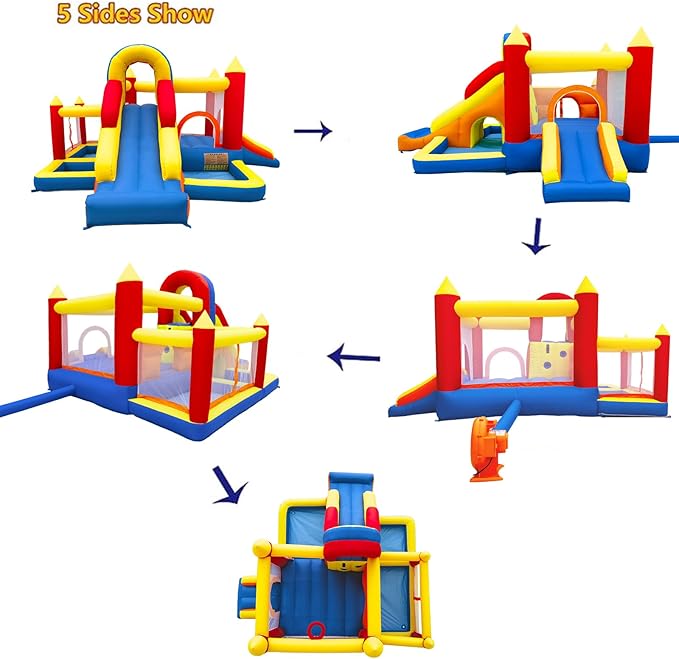 Bounce House, Inflatable Bounce House for Kids 3-10, Kids Bounce House with Long Slide, Ball Pit/Pool, Obstacles, Tunnel, Climbing Wall, Bouncy House Indoor & Outdoor Toddler Bouncy Fun