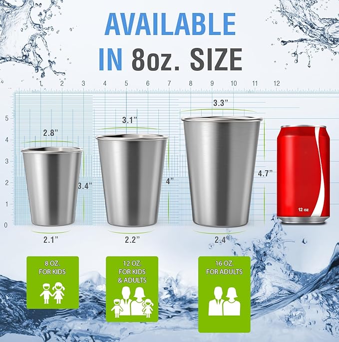 Stainless Steel Kids Cups 8 oz - Stainless Steel Small Children Cups for Home & Outdoor Activities, BPA Free Unbreakable Premium Stackable Metal Drinking Glasses (4-Pack)