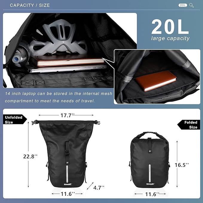 HUNTVP 20L Bike Pannier Bag Backpack Multifunctional Cycling Bicycle Rear Seat Trunk Pack Bag Bike Saddle Bag Backseat Pack Bag