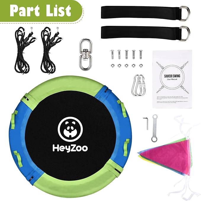 43 Inch Tree Swing, Saucer Swing Sets for Kids, Come with 360 Degree Swivel and Adjustable Hanging Strap, Green and Blue