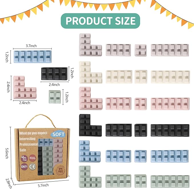 Silicone Blocks for Toddlers 1-3, Montessori Educational Toy Soft Baby Blocks, Large Sensory Stacking Toys for Preschool Learning Creative Play, 24PCS