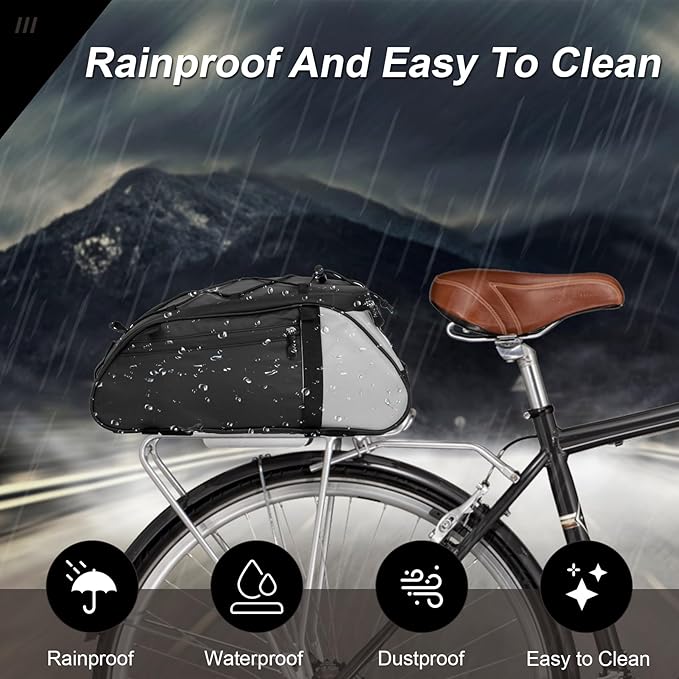 Dreamoon Waterproof Bike Rear Rack Bag, 10L Large Capacity Bicycle Trunk Bag, Reflective Cycling Saddle Panniers with Shoulder Strap, Bike Backseat Bag for Commuter & Outdoor Travel