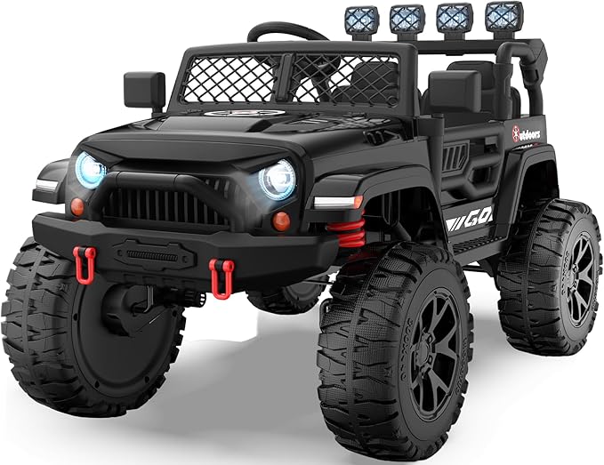 2 Seater Ride On Car for Kids, EVA Tires, 24V 4WD Electric Car w/Remote Control, Bluetooth, LED Lights, Ride On Truck for Boys and Girls Aged 3-8, Black