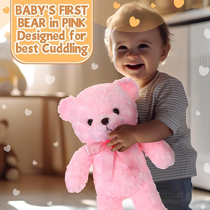 16 Inches Girl's First Bear Plush Stuffed Cute Bear Soft with Bow Plush Animal Toys for Girl Girlfriend Baby Shower Birthday Gifts Valentine Gifts(Pink)