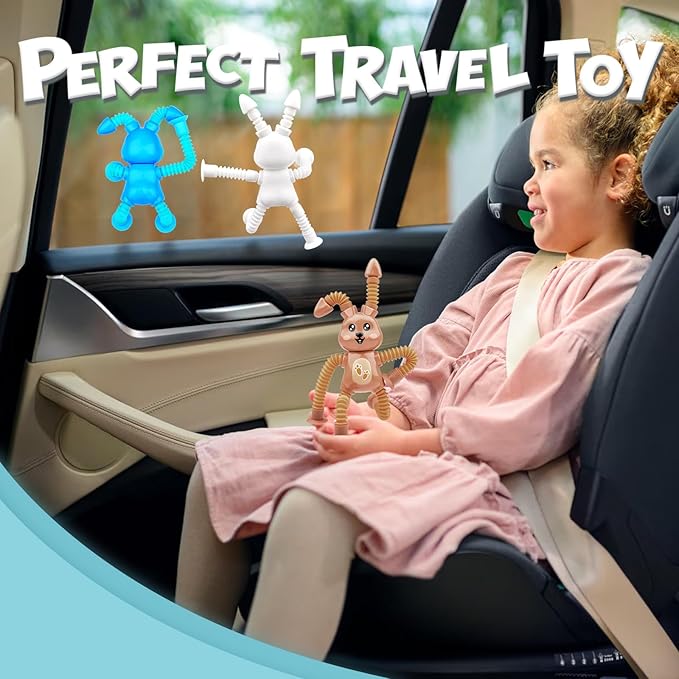 4Pcs Telescopic Suction Cup Rabbit Toys,Sensory Toys for Kids 3-5 5-7,Toddler Toy,Fidget Toy,Toddler Travel Essential for Airplane,Pop Tubes, Christmas Stocking for Kids Boys Girls I