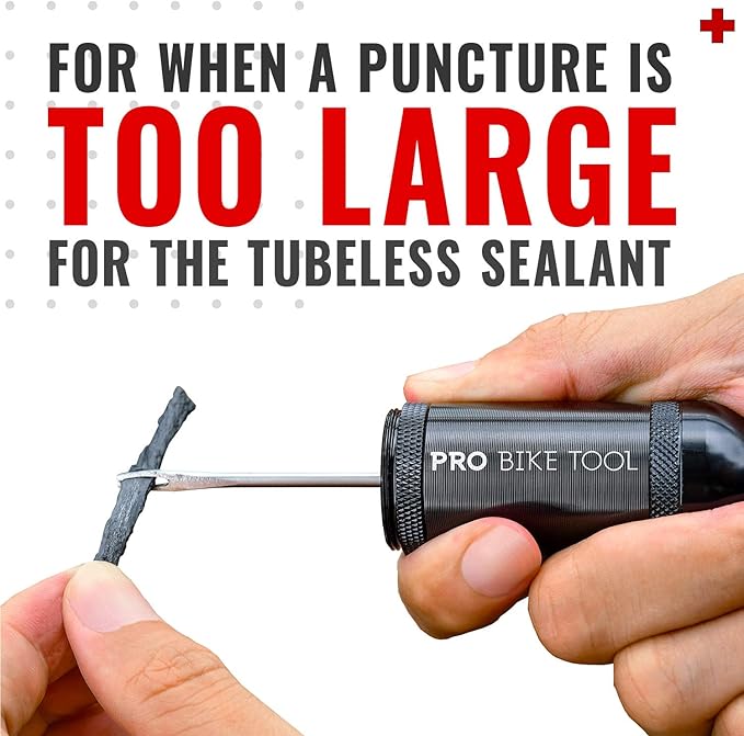 PRO BIKE TOOL Tubeless Bike Tyre Repair Kit – for MTB and Road Bicycle Tyres – Fix a Puncture or Flat, Fast – Tackle Set Includes Storage Canister, Plugger Tool and Plugs