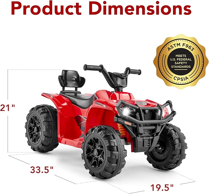 Best Choice Products 12V Kids Ride-On Electric ATV, 4-Wheeler Quad Car Toy w/Bluetooth Audio, 2.4mph Max Speed, Treaded Tires, LED Headlights, Radio - Red