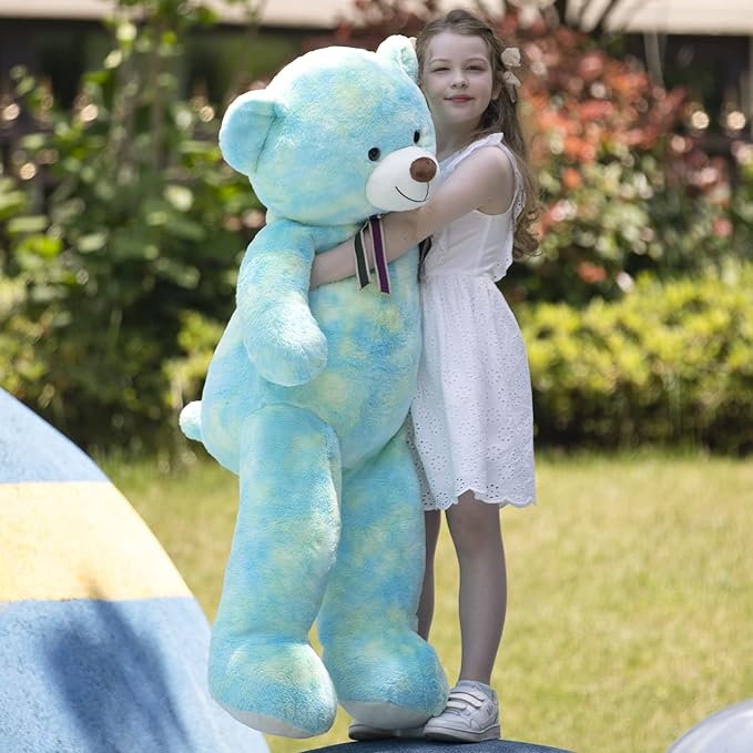 Tezituor 52in Giant Teddy Bear,Big Stuffed Animal Plush,Rainbow Green Soft Gifts for Valentine, Christmas, Birthday,Life Size Plush Toys for Grils Boys Girlfriend,Blue Green