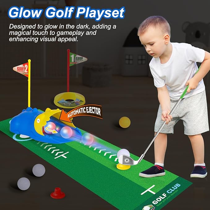 Liberry Kids Golf Set for 3 4 5 6 Years Old Boys Girls, Toddler Golf Clubs Set with Automatic Ball Returner, Glow Balls, Putting Mat, Indoor Outdoor Sports Toy Birthday Gift