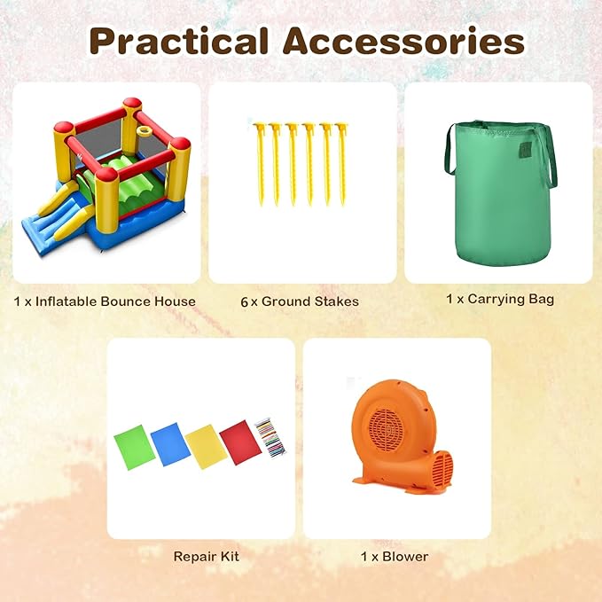 BOUNTECH Inflatable Bounce House, Bouncy House for Kids 3-6 Indoor Outdoor w/Jumping Area, Slide, GFCI 550W Blower, Portable Mini Bounce House for Toddler Boys Girls Birthday Backyard Party Gifts