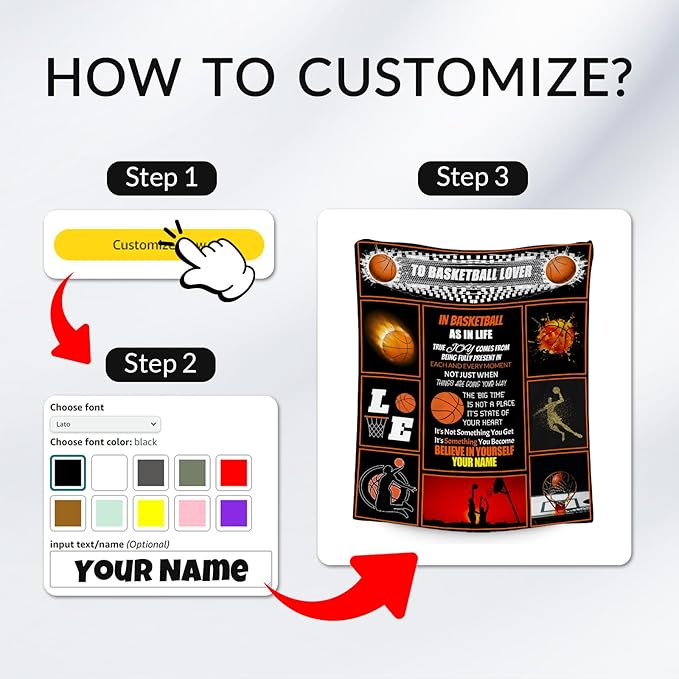 Personalized Basketball Gifts for Boys, Basketball Blanket for Girls Boys, Sport Throw Blankets for Team, Fleece Kids Throws for Couch Sofa Present Ideas (40x50 Inch)